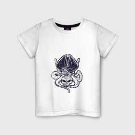 Детская футболка хлопок с принтом Осьминог, череп и усы в Тюмени, 100% хлопок | круглый вырез горловины, полуприлегающий силуэт, длина до линии бедер | 