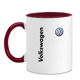 Кружка двухцветная с принтом Volkswagen в Тюмени, керамика | объем — 330 мл, диаметр — 80 мм. Цветная ручка и кайма сверху, в некоторых цветах — вся внутренняя часть | volkswagen | авто | автомобиль | вольксваген | лого | машина | фолькс ваген | фольксваген | эмблема