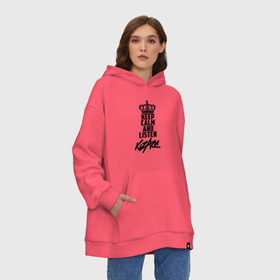 Худи SuperOversize хлопок с принтом Keep calm and listen Kizaru в Тюмени, 70% хлопок, 30% полиэстер, мягкий начес внутри | карман-кенгуру, эластичная резинка на манжетах и по нижней кромке, двухслойный капюшон
 | kizaru | кизару | олег нечипоренко