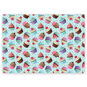Поздравительная открытка с принтом Милые кексики в Тюмени, 100% бумага | плотность бумаги 280 г/м2, матовая, на обратной стороне линовка и место для марки
 | cupcake | deliciouse | lollipop | strawberry | sweets | yummy | вкусняшки | еда | капкейк | капкейки | клубника | конфета | леденец | сладости | черника
