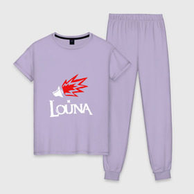 Женская пижама хлопок с принтом Louna в Тюмени, 100% хлопок | брюки и футболка прямого кроя, без карманов, на брюках мягкая резинка на поясе и по низу штанин | 