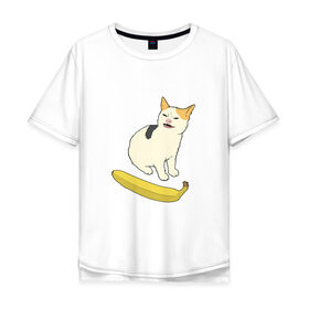 Мужская футболка хлопок Oversize с принтом Cat no banana в Тюмени, 100% хлопок | свободный крой, круглый ворот, “спинка” длиннее передней части | angry cat | banana | cat | no banana