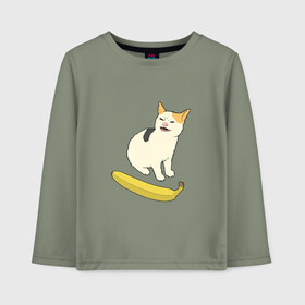Детский лонгслив хлопок с принтом Cat no banana в Тюмени, 100% хлопок | круглый вырез горловины, полуприлегающий силуэт, длина до линии бедер | Тематика изображения на принте: angry cat | banana | cat | no banana