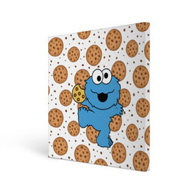 Холст квадратный с принтом Cookie monster в Тюмени, 100% ПВХ |  | cookie | cookiemonster | delicious | eat | monster | yummy | еда | куки | кукимонстр | монстр | печенье | сладости | улица | улицасезам
