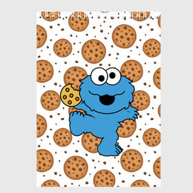 Скетчбук с принтом Cookie monster в Тюмени, 100% бумага
 | 48 листов, плотность листов — 100 г/м2, плотность картонной обложки — 250 г/м2. Листы скреплены сверху удобной пружинной спиралью | cookie | cookiemonster | delicious | eat | monster | yummy | еда | куки | кукимонстр | монстр | печенье | сладости | улица | улицасезам