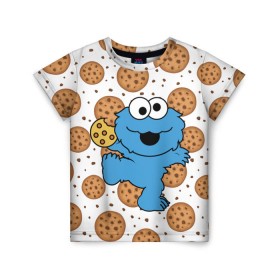 Детская футболка 3D с принтом Cookie monster в Тюмени, 100% гипоаллергенный полиэфир | прямой крой, круглый вырез горловины, длина до линии бедер, чуть спущенное плечо, ткань немного тянется | cookie | cookiemonster | delicious | eat | monster | yummy | еда | куки | кукимонстр | монстр | печенье | сладости | улица | улицасезам