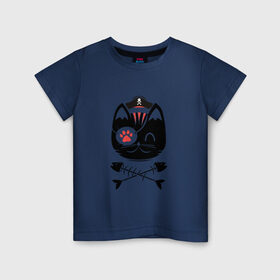 Детская футболка хлопок с принтом кот пират в Тюмени, 100% хлопок | круглый вырез горловины, полуприлегающий силуэт, длина до линии бедер | Тематика изображения на принте: кот | пират | рыбка | скелет
