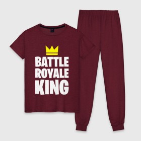 Женская пижама хлопок с принтом Battle Royale King в Тюмени, 100% хлопок | брюки и футболка прямого кроя, без карманов, на брюках мягкая резинка на поясе и по низу штанин | 