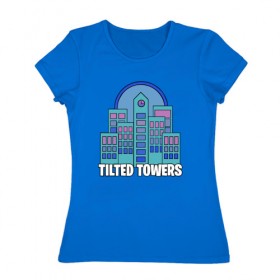 Женская футболка хлопок с принтом Tilted Fortnite в Тюмени, 100% хлопок | прямой крой, круглый вырез горловины, длина до линии бедер, слегка спущенное плечо | 