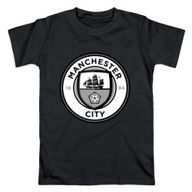 Мужская футболка хлопок с принтом Manchester City #2 в Тюмени, 100% хлопок | прямой крой, круглый вырез горловины, длина до линии бедер, слегка спущенное плечо. | 