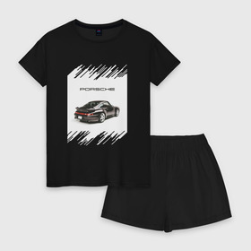 Женская пижама с шортиками хлопок с принтом Porsche retro в Тюмени, 100% хлопок | футболка прямого кроя, шорты свободные с широкой мягкой резинкой | auto | porsche | retro | авто | автомобиль | порш | порше | ретро