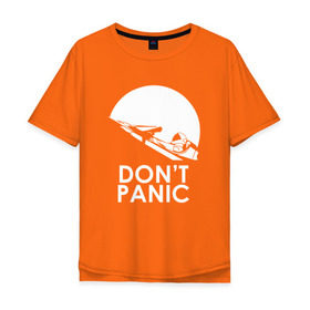 Мужская футболка хлопок Oversize с принтом Dont Panic в Тюмени, 100% хлопок | свободный крой, круглый ворот, “спинка” длиннее передней части | elon musk | spacex | илон маск | космос | марс | спейс икс