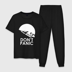 Мужская пижама хлопок с принтом Dont Panic в Тюмени, 100% хлопок | брюки и футболка прямого кроя, без карманов, на брюках мягкая резинка на поясе и по низу штанин
 | elon musk | spacex | илон маск | космос | марс | спейс икс