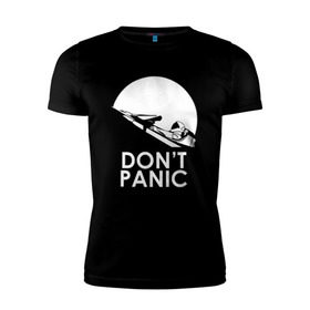 Мужская футболка премиум с принтом Don`t Panic в Тюмени, 92% хлопок, 8% лайкра | приталенный силуэт, круглый вырез ворота, длина до линии бедра, короткий рукав | elon musk | spacex | илон маск | космос | марс | спейс икс
