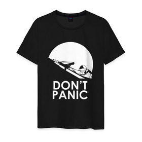 Мужская футболка хлопок с принтом Don`t Panic в Тюмени, 100% хлопок | прямой крой, круглый вырез горловины, длина до линии бедер, слегка спущенное плечо. | elon musk | spacex | илон маск | космос | марс | спейс икс