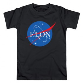 Мужская футболка хлопок с принтом Elon в Тюмени, 100% хлопок | прямой крой, круглый вырез горловины, длина до линии бедер, слегка спущенное плечо. | Тематика изображения на принте: elon musk | spacex | илон маск | космос | марс | спейс икс
