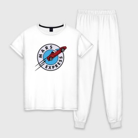 Женская пижама хлопок с принтом Mars Express в Тюмени, 100% хлопок | брюки и футболка прямого кроя, без карманов, на брюках мягкая резинка на поясе и по низу штанин | elon musk | spacex | илон маск | космос | марс | спейс икс
