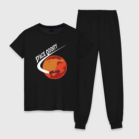 Женская пижама хлопок с принтом Space Oddity в Тюмени, 100% хлопок | брюки и футболка прямого кроя, без карманов, на брюках мягкая резинка на поясе и по низу штанин | elon musk | spacex | илон маск | космос | марс | спейс икс