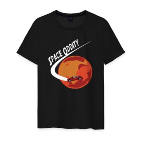 Мужская футболка хлопок с принтом Space Oddity в Тюмени, 100% хлопок | прямой крой, круглый вырез горловины, длина до линии бедер, слегка спущенное плечо. | elon musk | spacex | илон маск | космос | марс | спейс икс