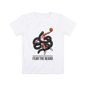 Детская футболка хлопок с принтом Бойся Хардена в Тюмени, 100% хлопок | круглый вырез горловины, полуприлегающий силуэт, длина до линии бедер | james harden | nba | rockets | баскетбол | нба | харден | хьюстон рокетс