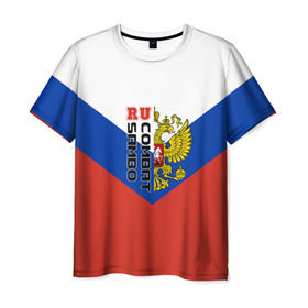 Мужская футболка 3D с принтом Combat sambo RU в Тюмени, 100% полиэфир | прямой крой, круглый вырез горловины, длина до линии бедер | Тематика изображения на принте: герб | россии | самбо