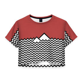 Женская футболка 3D укороченная с принтом Твин Пикс в Тюмени, 100% полиэстер | круглая горловина, длина футболки до линии талии, рукава с отворотами | twin peaks | абстракция | волны | горы | паттерн | скалы | твин пикс | треугольные горы