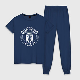 Женская пижама хлопок с принтом Manchester United в Тюмени, 100% хлопок | брюки и футболка прямого кроя, без карманов, на брюках мягкая резинка на поясе и по низу штанин | club | football | logo | manchester | rooney | united | английская | дьяволы | красные | лига | лого | логотип | манчестер | премьер | эмблема | юнайтед