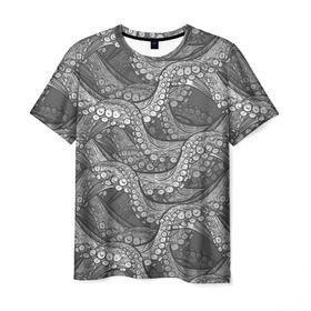 Мужская футболка 3D с принтом Octopus dark в Тюмени, 100% полиэфир | прямой крой, круглый вырез горловины, длина до линии бедер | Тематика изображения на принте: октопус | осьминог | щупальца