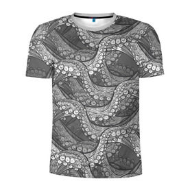 Мужская футболка 3D спортивная с принтом Octopus dark в Тюмени, 100% полиэстер с улучшенными характеристиками | приталенный силуэт, круглая горловина, широкие плечи, сужается к линии бедра | Тематика изображения на принте: октопус | осьминог | щупальца