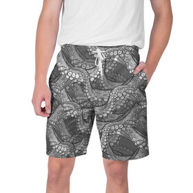 Мужские шорты 3D с принтом Octopus dark в Тюмени,  полиэстер 100% | прямой крой, два кармана без застежек по бокам. Мягкая трикотажная резинка на поясе, внутри которой широкие завязки. Длина чуть выше колен | октопус | осьминог | щупальца