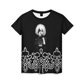Женская футболка 3D с принтом NieR Automata в Тюмени, 100% полиэфир ( синтетическое хлопкоподобное полотно) | прямой крой, круглый вырез горловины, длина до линии бедер | 2в | automata | nier | андроид | игра