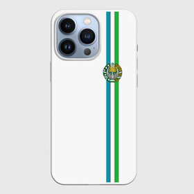 Чехол для iPhone 13 Pro с принтом Узбекистан, лента с гербом в Тюмени,  |  | Тематика изображения на принте: uz | uzb | герб | государство | знак | надпись | патриот | полосы | республика | самарканд | символ | снг | страна | ташкент | узбек | узбекистан | узбекистанец | узбекистанка | флаг | флага | цвета