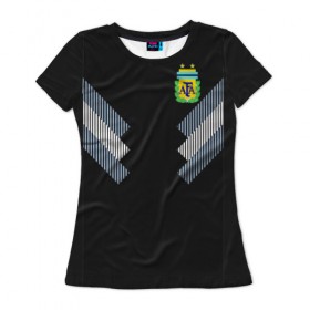 Женская футболка 3D с принтом Аргентина ЧМ 2018 гостевая в Тюмени, 100% полиэфир ( синтетическое хлопкоподобное полотно) | прямой крой, круглый вырез горловины, длина до линии бедер | cup | fifa | world | мира | мундиаль | россия | чемпионат