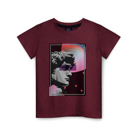 Детская футболка хлопок с принтом Давид в Тюмени, 100% хлопок | круглый вырез горловины, полуприлегающий силуэт, длина до линии бедер | Тематика изображения на принте: vaporwave | ренессанс
