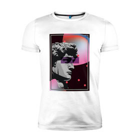 Мужская футболка премиум с принтом Давид в Тюмени, 92% хлопок, 8% лайкра | приталенный силуэт, круглый вырез ворота, длина до линии бедра, короткий рукав | vaporwave | ренессанс