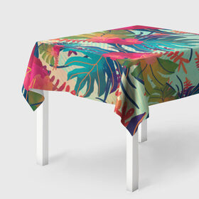 Скатерть 3D с принтом Тропический в Тюмени, 100% полиэстер (ткань не мнется и не растягивается) | Размер: 150*150 см | весна | джунгли | для весны | для лета | лес | лето | листья | текстура | тропики | цветы