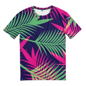 Мужская футболка 3D с принтом Листья Пальмы в Тюмени, 100% полиэфир | прямой крой, круглый вырез горловины, длина до линии бедер | Тематика изображения на принте: весна | джунгли | для весны | для лета | лес | лето | листья | текстура | тропики | тропический | цветы