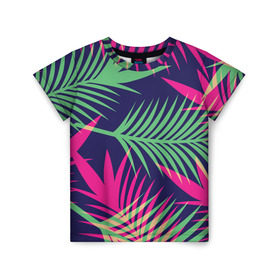 Детская футболка 3D с принтом Листья Пальмы в Тюмени, 100% гипоаллергенный полиэфир | прямой крой, круглый вырез горловины, длина до линии бедер, чуть спущенное плечо, ткань немного тянется | Тематика изображения на принте: весна | джунгли | для весны | для лета | лес | лето | листья | текстура | тропики | тропический | цветы