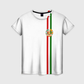 Женская футболка 3D с принтом Таджикистан, лента с гербом в Тюмени, 100% полиэфир ( синтетическое хлопкоподобное полотно) | прямой крой, круглый вырез горловины, длина до линии бедер | tj | tjk | азия | герб | государство | душанбе | знак | надпись | патриот | полосы | республика | символ | снг | страна | таджик | таджики | таджикистан | таджичка | флаг | флага | худжанд | цвета