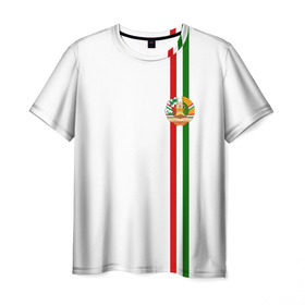 Мужская футболка 3D с принтом Таджикистан, лента с гербом в Тюмени, 100% полиэфир | прямой крой, круглый вырез горловины, длина до линии бедер | tj | tjk | азия | герб | государство | душанбе | знак | надпись | патриот | полосы | республика | символ | снг | страна | таджик | таджики | таджикистан | таджичка | флаг | флага | худжанд | цвета
