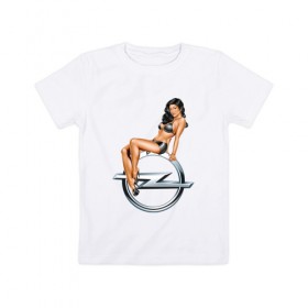 Детская футболка хлопок с принтом Pin-Up Girls Opel в Тюмени, 100% хлопок | круглый вырез горловины, полуприлегающий силуэт, длина до линии бедер | Тематика изображения на принте: 