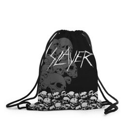 Рюкзак-мешок 3D с принтом Slayer Black в Тюмени, 100% полиэстер | плотность ткани — 200 г/м2, размер — 35 х 45 см; лямки — толстые шнурки, застежка на шнуровке, без карманов и подкладки | Тематика изображения на принте: hard | heavy | metal | rock | skull | trash | метал | рок | слеер | слейер | слэер | слэйер | треш | трэш | череп | черепа