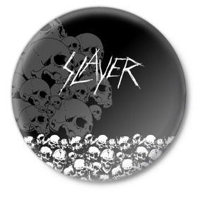 Значок с принтом Slayer Black в Тюмени,  металл | круглая форма, металлическая застежка в виде булавки | hard | heavy | metal | rock | skull | trash | метал | рок | слеер | слейер | слэер | слэйер | треш | трэш | череп | черепа