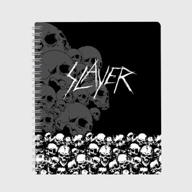 Тетрадь с принтом Slayer Black в Тюмени, 100% бумага | 48 листов, плотность листов — 60 г/м2, плотность картонной обложки — 250 г/м2. Листы скреплены сбоку удобной пружинной спиралью. Уголки страниц и обложки скругленные. Цвет линий — светло-серый
 | Тематика изображения на принте: hard | heavy | metal | rock | skull | trash | метал | рок | слеер | слейер | слэер | слэйер | треш | трэш | череп | черепа