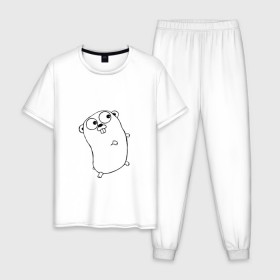 Мужская пижама хлопок с принтом Golang в Тюмени, 100% хлопок | брюки и футболка прямого кроя, без карманов, на брюках мягкая резинка на поясе и по низу штанин
 | go | golang | код | кодер | компьютер | программирование | программист | язык программирования