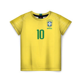 Детская футболка 3D с принтом Неймар 2018 домашняя в Тюмени, 100% гипоаллергенный полиэфир | прямой крой, круглый вырез горловины, длина до линии бедер, чуть спущенное плечо, ткань немного тянется | brazil | cup champions | league | neymar | world | бразилия | неймар