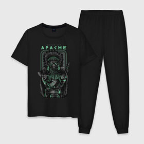 Мужская пижама хлопок с принтом Apache в Тюмени, 100% хлопок | брюки и футболка прямого кроя, без карманов, на брюках мягкая резинка на поясе и по низу штанин
 | Тематика изображения на принте: апачи | воин | горилла | индеец | обезьяна