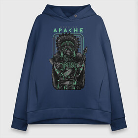 Женское худи Oversize хлопок с принтом Apache в Тюмени, френч-терри — 70% хлопок, 30% полиэстер. Мягкий теплый начес внутри —100% хлопок | боковые карманы, эластичные манжеты и нижняя кромка, капюшон на магнитной кнопке | апачи | воин | горилла | индеец | обезьяна