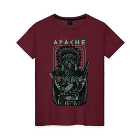 Женская футболка хлопок с принтом Apache в Тюмени, 100% хлопок | прямой крой, круглый вырез горловины, длина до линии бедер, слегка спущенное плечо | Тематика изображения на принте: апачи | воин | горилла | индеец | обезьяна