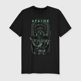 Мужская футболка хлопок Slim с принтом Apache в Тюмени, 92% хлопок, 8% лайкра | приталенный силуэт, круглый вырез ворота, длина до линии бедра, короткий рукав | апачи | воин | горилла | индеец | обезьяна